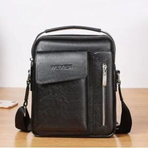 New Men's Small Crossbody PU Leather Black 01